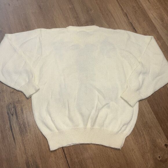 Vtg Floral Sweater Embroidered Cable Knit Pastel Cottagecore Medium Crewel - Picture 13 of 15